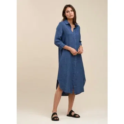 Humility Beja Linen Button Through Dress In Blue