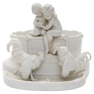 Pre-owned Hummel Biscuit Vase "children Looking At Roosters", Germany By Goebel And , 1930s In Clear