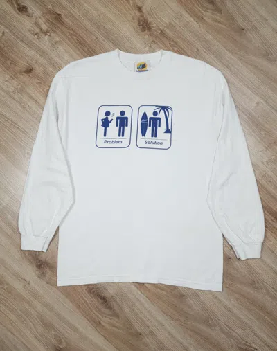 Pre-owned Humor X Hype Y2k Humour "problem/solution" Surfing Heavy Long Sleeve In White