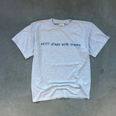 Pre-owned Humor X Vintage Funny Vintage 90's “still Plays With Trucks” Opium Text Shirt In Heather Gray