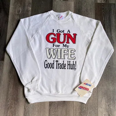 Pre-owned Humor X Vintage New Vintage 90's I Got A Gun For My Wife Good Trade Crewneck In White Red