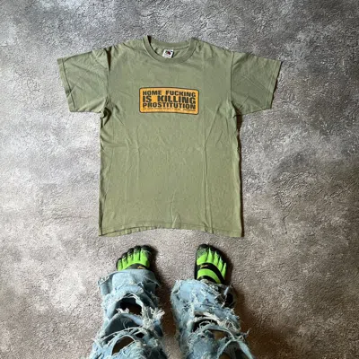 Pre-owned Humor X Vintage Y2k Adult “ Home Fucking Killing Prostitution“ Tee In Khaki