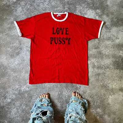 Pre-owned Humor X Vintage Y2k Adult “ Love Pussy Hates Cats “ Funny Tee In Red