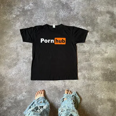 Pre-owned Humor X Vintage Y2k Adult “ Porno Hub Logo Sexy Star “ Funny Tee In Black