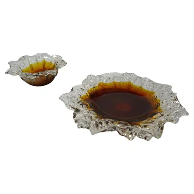 Pre-owned Humppila Glass Tray & Bowl By Pertti Santalahti For , Finland 1970s In Gray
