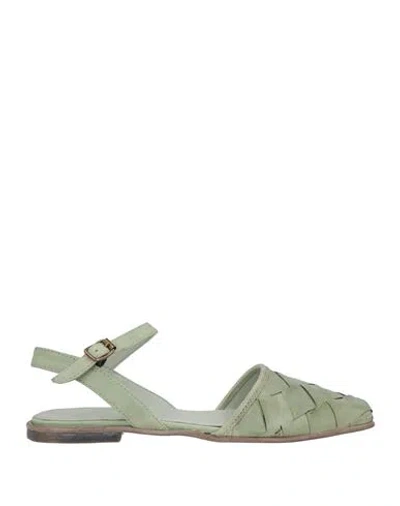 Hundred 100 Woman Ballet Flats Sage Green Size 10 Leather In Sage Green