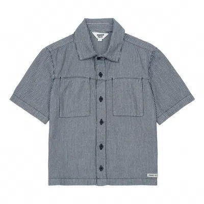 Hundred Pieces Kids' Boy's Stripe Camp Shirt In Navy Stripe In Blue