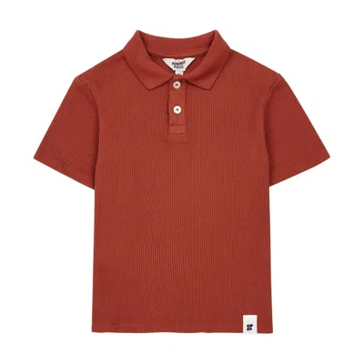 Hundred Pieces Kids' Boy's Waffle Short Sleeve Polo In Rust In Red