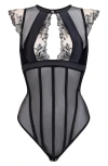 Hunkemoller Hunkemöller Anouk Lace & Mesh Bodysuit In Caviar