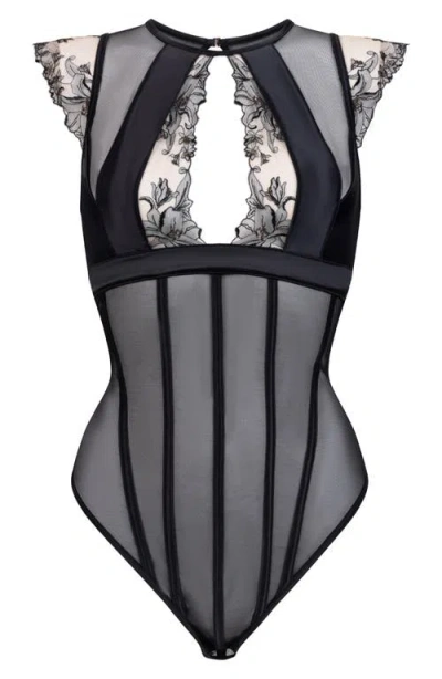 Hunkemoller Hunkemöller Anouk Lace & Mesh Bodysuit In Caviar