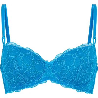Hunkemoller Hunkemöller Anya Embrodiered Mesh Underwire Bra In Malibu Blue