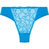 Shop Hunkemoller Hunkemöller Anya Embroidered Mesh Brazilian Panties In Malibu Blue