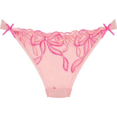 Hunkemoller Hunkemöller Beau Embroidered Mesh Brazilian Panties In Silver Pink