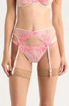 Hunkemoller Hunkemöller Beau Embroidered Mesh Garter Belt In Pink