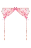 Hunkemoller Hunkemöller Beau Embroidered Mesh Garter Belt In Silver Pink
