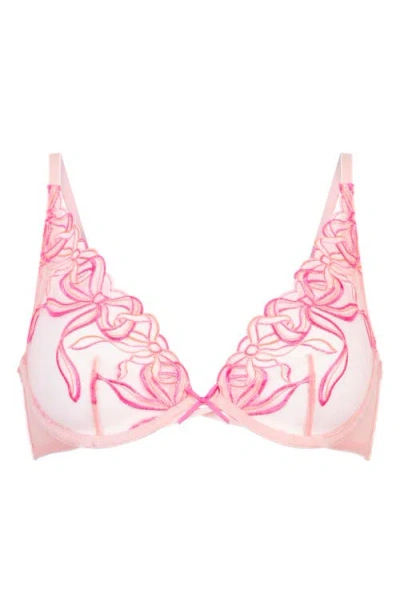 Hunkemoller Hunkemöller Beau Up Embroidered Underwire Bra In Silver Pink
