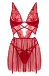 Hunkemoller Hunkemöller Billie Dot Mesh & Lace Chemise & G-string Set In Red