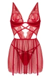 Hunkemoller Hunkemöller Billie Dot Mesh & Lace Chemise & G-string Set In Red