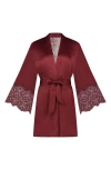 Hunkemoller Hunkemöller Camille Lace Trim Satin Robe In Red