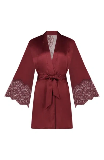 Hunkemoller Hunkemöller Camille Lace Trim Satin Robe In Red