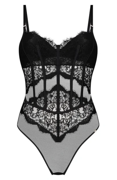 Hunkemoller Hunkemöller Chalice Mesh & Lace Teddy In Caviar