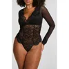Hunkemoller Hunkemöller Essie Long Sleeve Mesh & Lace Teddy In Black