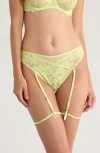 Hunkemoller Hunkemöller Ingrid High Waist Mesh & Lace Panties With Garter Straps In Green