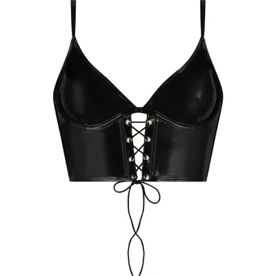 Hunkemoller Hunkemöller Lace-up Faux Leather Corset In Caviar