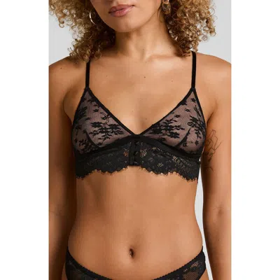 Hunkemoller Hunkemöller Lou Eyelash Lace Triangle Bralette In Black