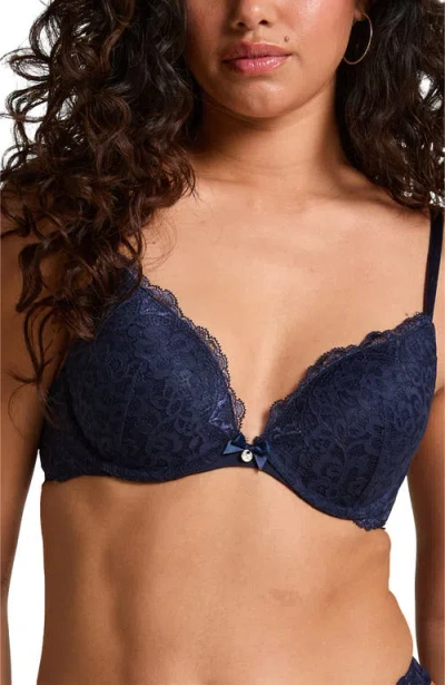 Hunkemoller Hunkemöller Marine Padded Push-up Underwired Bra In Blue