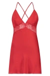Hunkemoller Hunkemöller Nina Lace Trim Satin Chemise In Tango Red