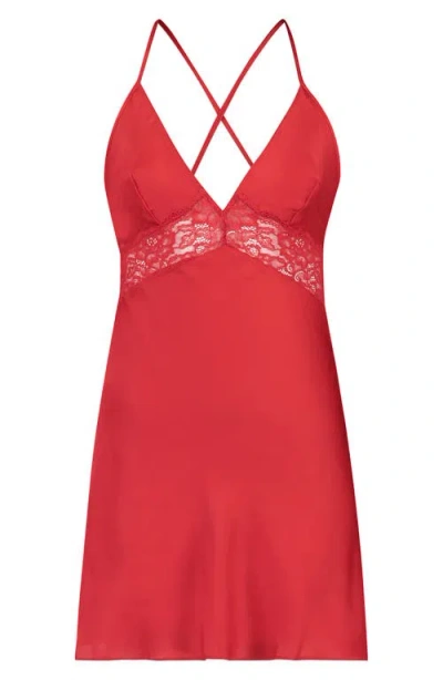 Hunkemoller Hunkemöller Nina Lace Trim Satin Chemise In Tango Red