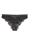 Hunkemoller Hunkemöller Poppy Satin & Lace Brazilian Panties In Caviar