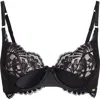 Shop Hunkemoller Hunkemöller Poppy Satin & Lace Underwire Bra In Caviar