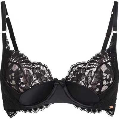 Hunkemoller Hunkemöller Poppy Satin & Lace Underwire Bra In Caviar