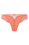 Hunkemoller Hunkemöller Robijin Embroidered Mesh Thong In Lantana
