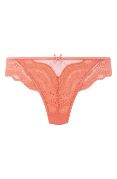 Hunkemoller Hunkemöller Robijin Embroidered Mesh Thong In Lantana