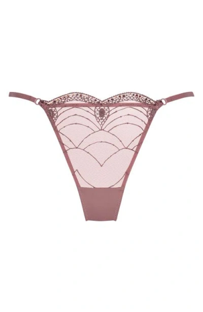Hunkemoller Hunkemöller Ruby Embellished Embroidered Mesh G-string In Nostalgia Rose