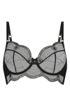 Hunkemoller Hunkemöller Ruby Embellished Embroidered Mesh Underwire Bra In Caviar