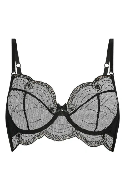 Hunkemoller Hunkemöller Ruby Embellished Embroidered Mesh Underwire Bra In Caviar