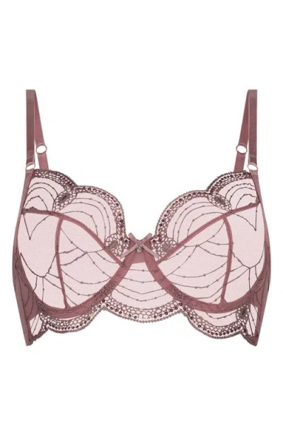 Hunkemoller Hunkemöller Ruby Embellished Embroidered Mesh Underwire Bra In Nostalgia Rose