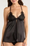 Hunkemoller Hunkemöller Ruby Embroidered Trim Satin Pajamas In Black
