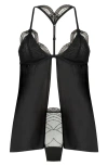 Hunkemoller Hunkemöller Ruby Embroidered Trim Satin Pajamas In Black