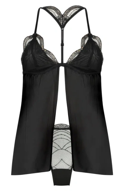 Hunkemoller Hunkemöller Ruby Embroidered Trim Satin Pajamas In Black