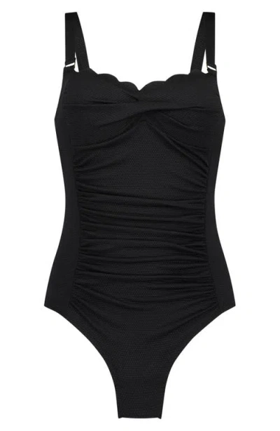 Hunkemoller Hunkemöller Scalloped One-piece Swimsuit In Nero