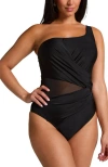 Hunkemoller Hunkemöller Shaping Shell Mesh Swimsuit In Black