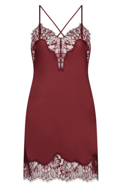 Hunkemoller Hunkemöller Valerie Lace Trim Satin Chemise In Red