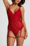Hunkemoller Hunkemöller Whitney Lace & Mesh Bodysuit In Red