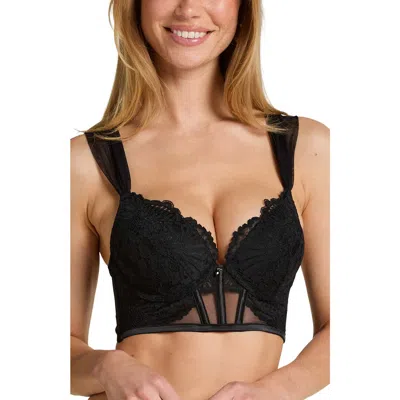 Hunkemoller Hunkemöller Whitney Padded Underwired Longline Push-up Bra In Black