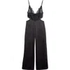 Hunkemoller Hunkemöller Zoe Cutout Lace Trim Satin Jumpsuit In Black